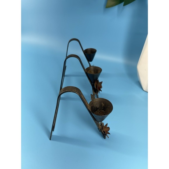 Antique Vintage Metal 3 Arm Candle Holder Floral Rustic Table main image 3